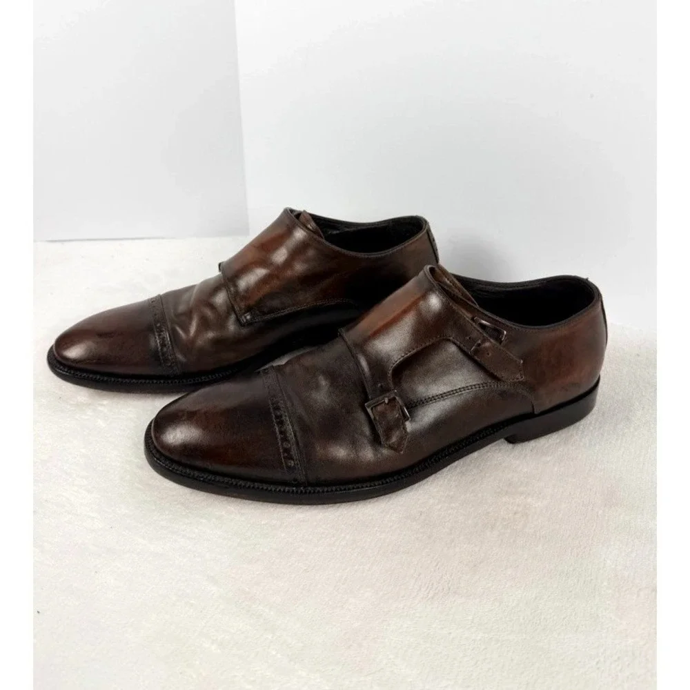 Allen Edmonds Francis Double Monk Strap Cap Toe Dress Shoes Brown Leather 11D